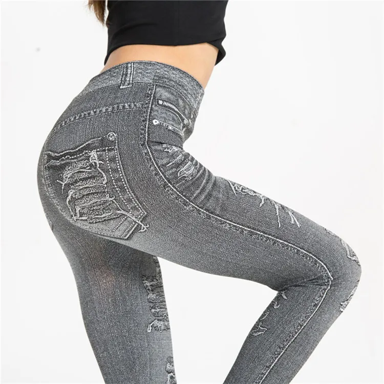 Леггинсы для фитнеса летние женские леггинсы из имитации джинсовой ткани