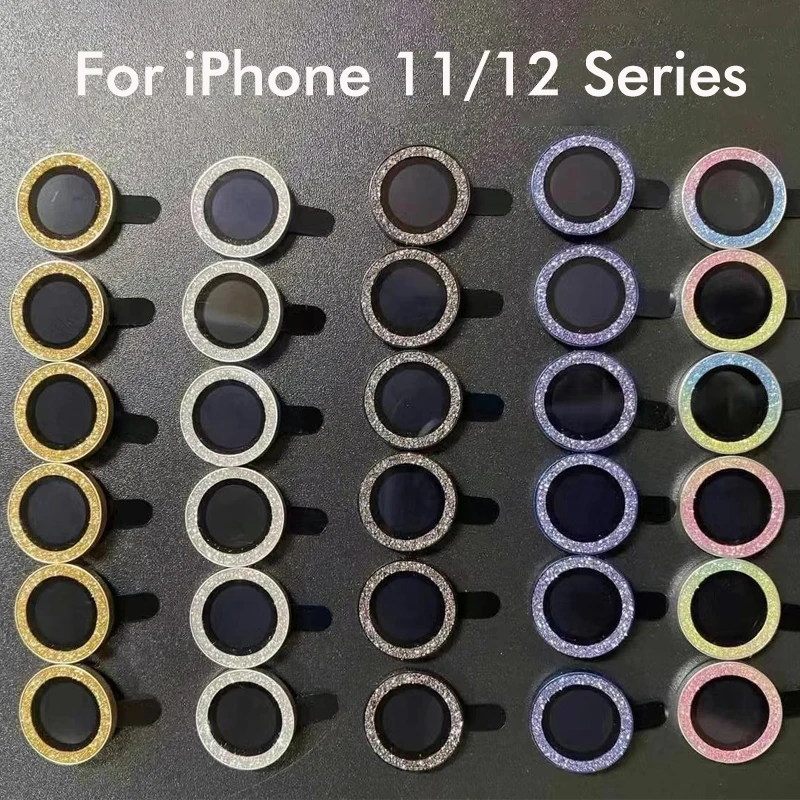 6Pcs Diamond Camera Lens Protector For iPhone 11 12 13 Pro Max Metal Ring Glass iphone mini Protection Case | Мобильные телефоны и