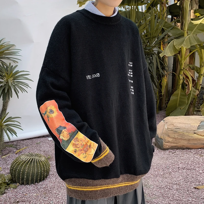 2020 Men Hip Hop Sweater Pullover Streetwear Van Gogh Painting Embroidery Knitted Sweater Retro Vintage Autumn Sweaters Cotton
2020 Men Hip Hop Sweater Pullover Streetwear Van Gogh Painting Embroidery Knitted Sweater Retro Vintage Autumn Sweaters Cotton