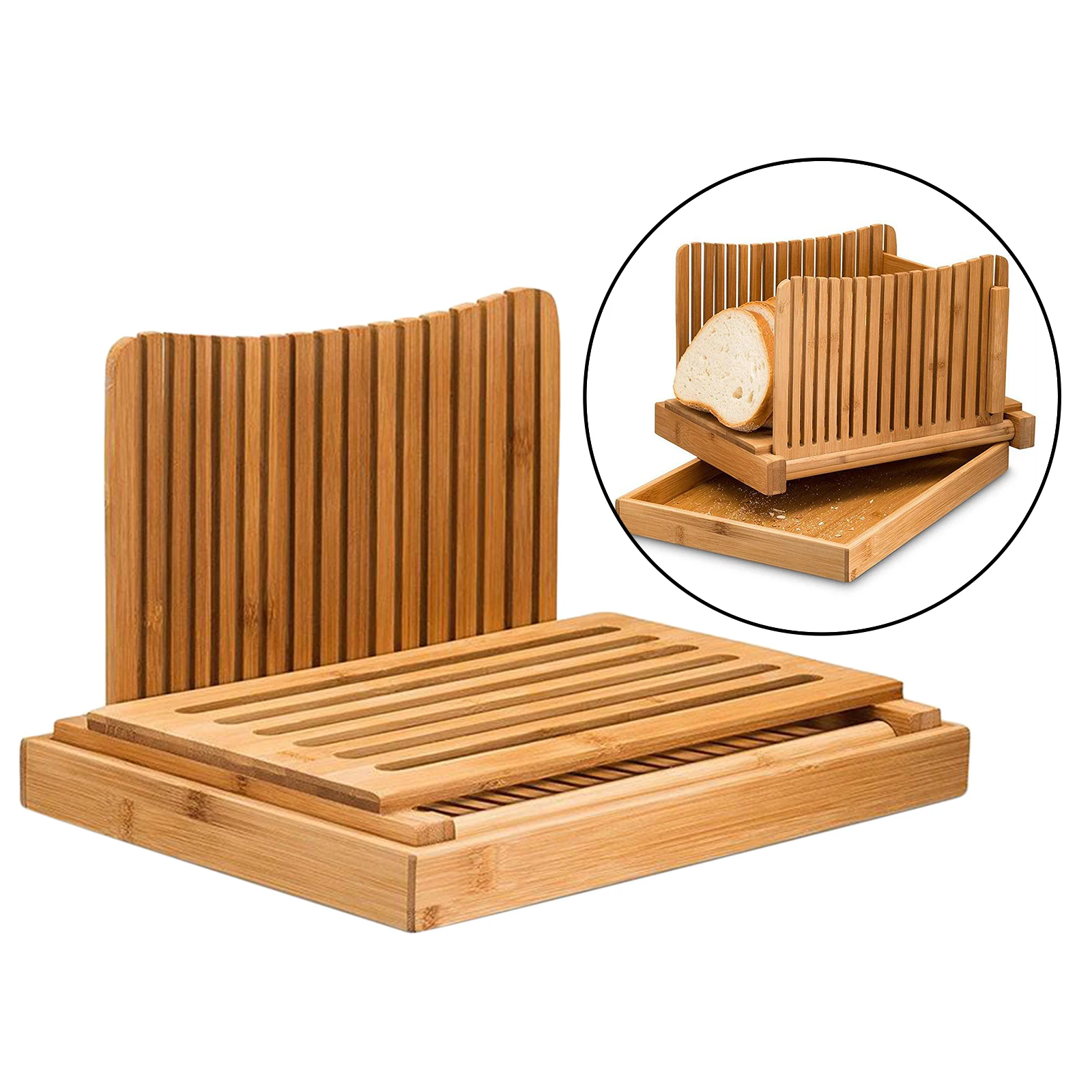 Bamboo Bread Slicer W/ Crumb Catcher Serving Tray Foldable for Easy Storage
Bamboo Bread Slicer W/ Crumb Catcher Serving Tray Foldable for Easy Storage