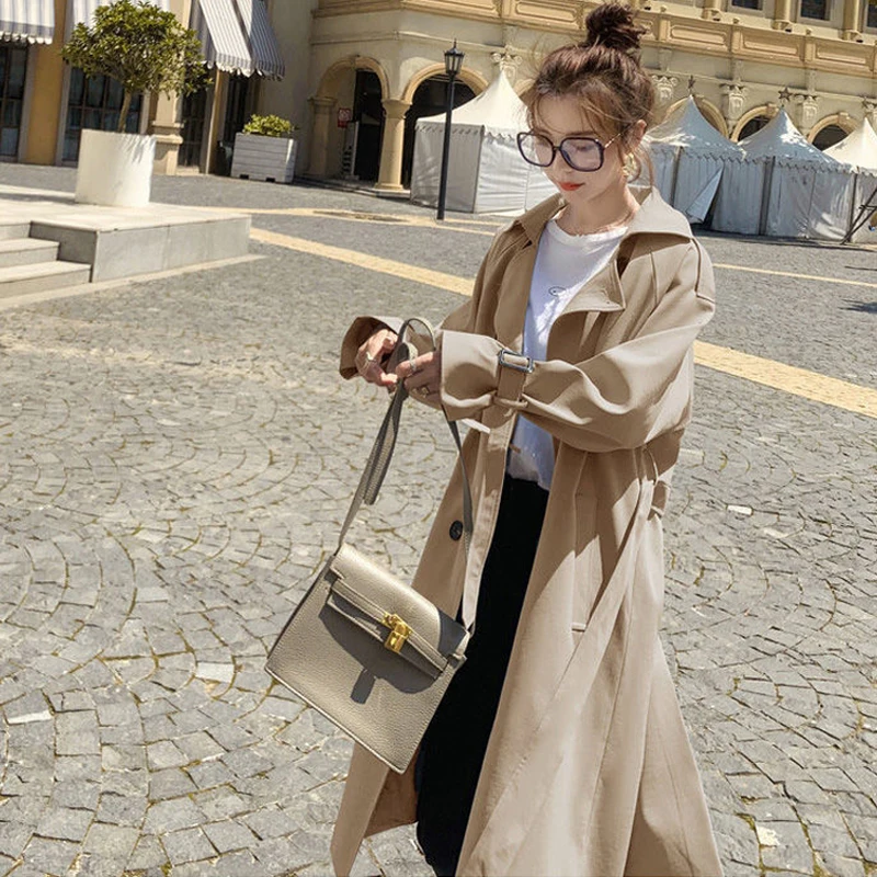 Korean Women Elegant Long Coat With Belt Long Sleeve Loose Casual Overcoat Autumn Winter Double-Breasted Solid Blue and Khaki
Korean Women Elegant Long Coat With Belt Long Sleeve Loose Casual Overcoat Autumn Winter Double-Breasted Solid Blue and Khaki