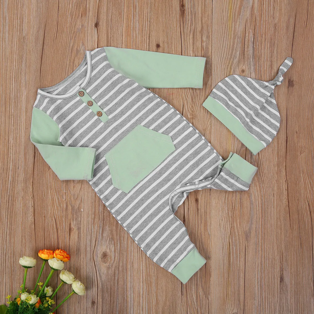 Newborn Infant Two-piece Clothes Set, Babies Grey Stripe Pattern Round Collar Long Sleeve Romper + Cap, 3-24 Months 2020 Autumn
Newborn Infant Two-piece Clothes Set, Babies Grey Stripe Pattern Round Collar Long Sleeve Romper + Cap, 3-24 Months 2020 Autumn