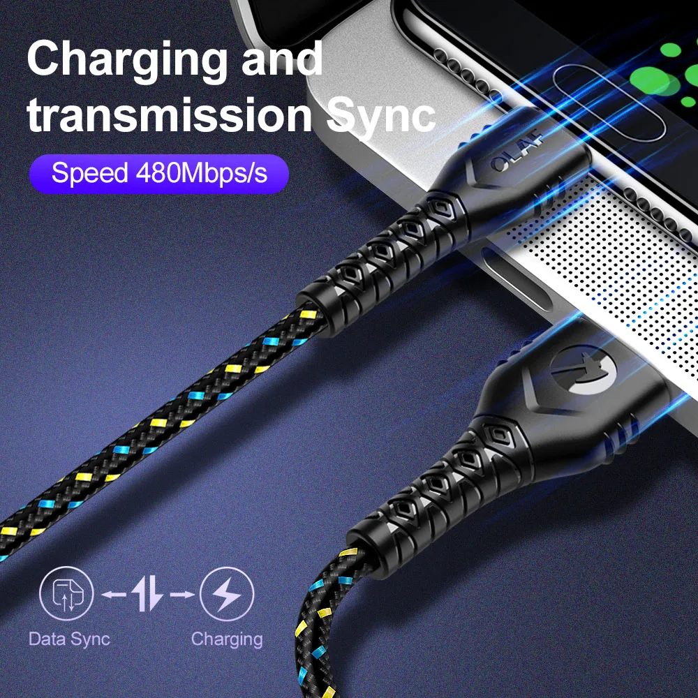 USB кабель Olaf для быстрой зарядки телефонов 0 5/1/2/3 м. цвета на выбор|Кабели
