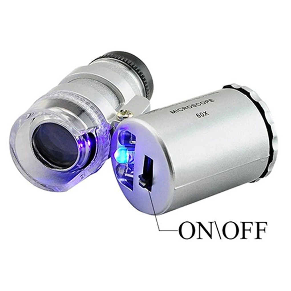 Портативный карманный мини микроскоп 60X ручное увеличительное стекло лупа уф