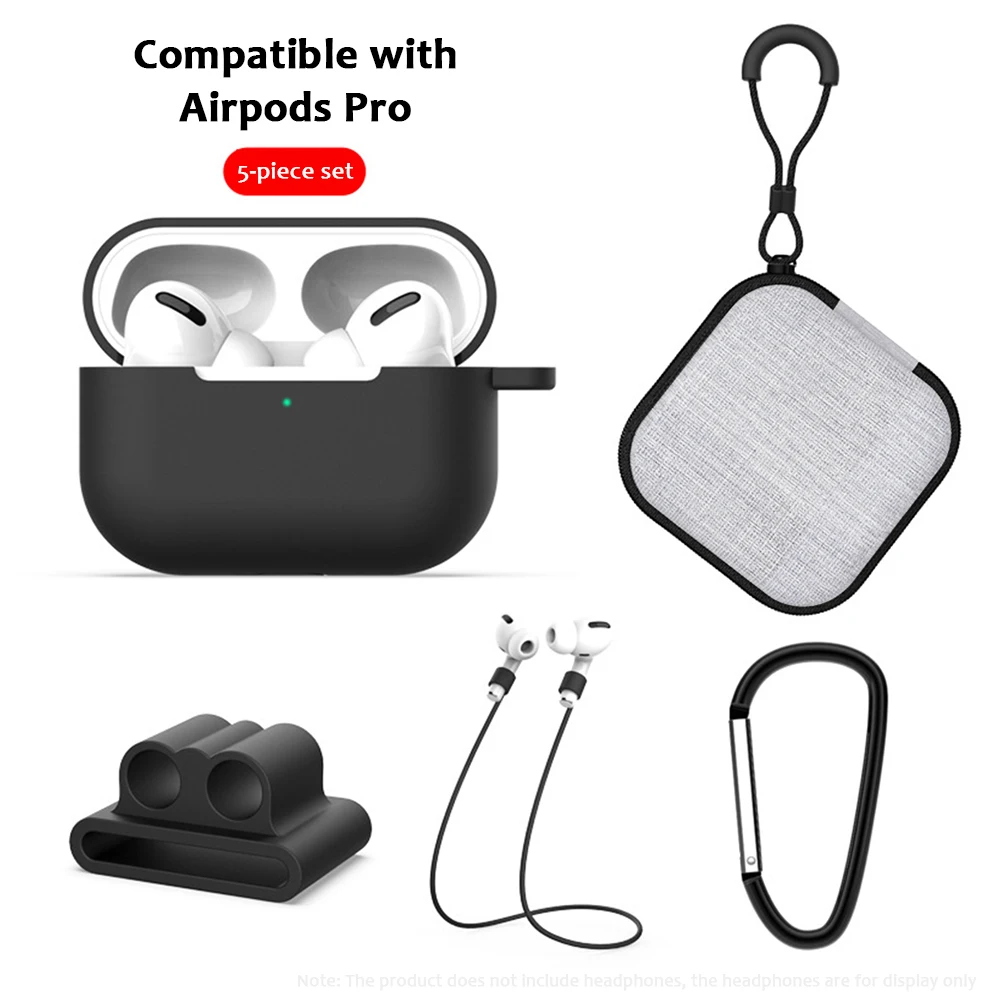 5 в 1 защитный чехол для Apple AirPods Pro Чехол зарядки силиконовый + держатель ремешка