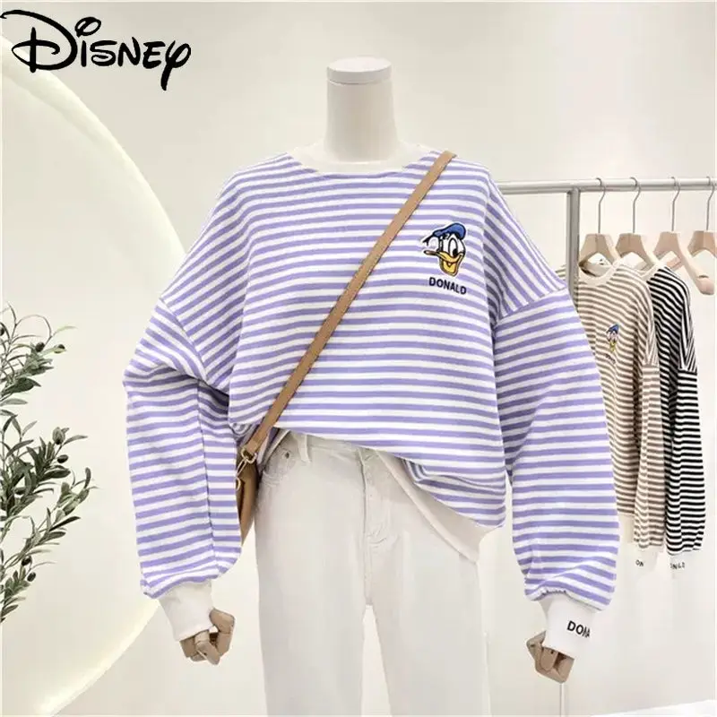 Disney Spring and Autumn New Cute Cartoon Donald Duck Embroidered Top Simple Comfortable Wild Loose Striped Pullover Sweater
Disney Spring and Autumn New Cute Cartoon Donald Duck Embroidered Top Simple Comfortable Wild Loose Striped Pullover Sweater