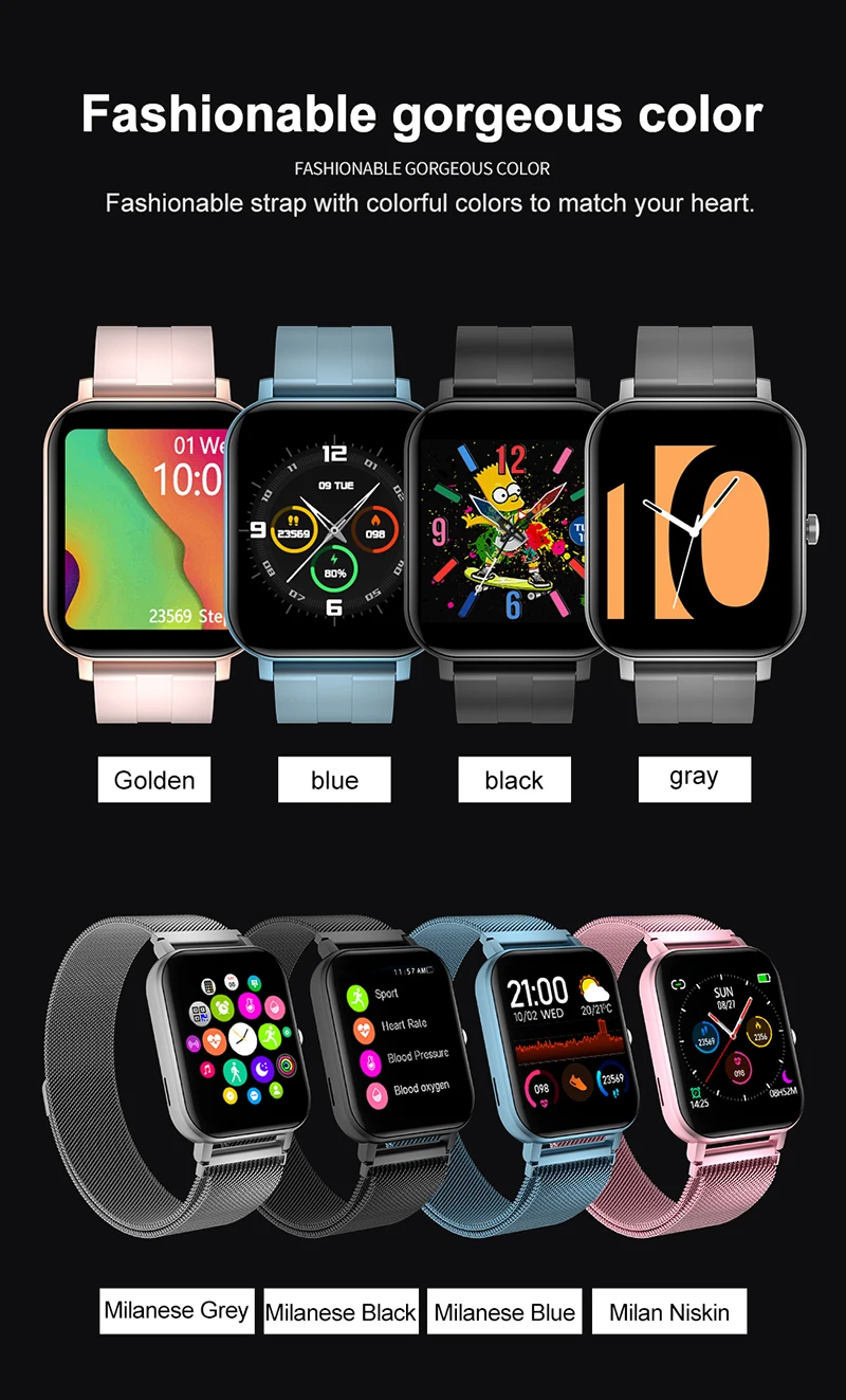 MC28 Smartwristband 1.54inch Dual Menus Heart Rate Blood Pressure Oxygen Monitor Weather Music Control Smart Watch Men Fashion