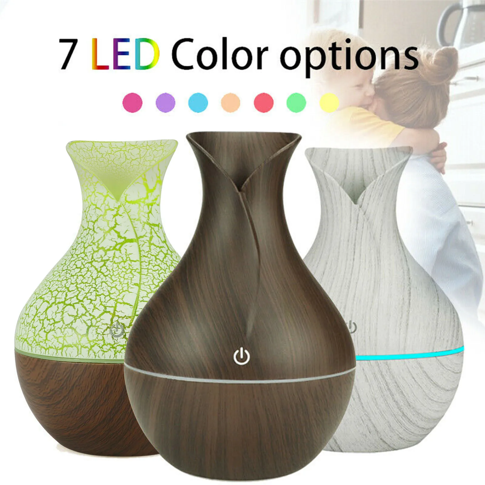 

130ml Led Essential Oil Diffuser Humidifier Usb Aromatherapy Wood Grain Vase Aroma 7 Colors Lights For Home Led Lamp Electric