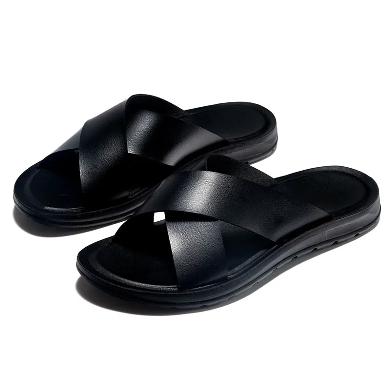 

YEINSHAARS Summer Sandals Men Leather Classic Roman Open-toed Slipper Outdoor Beach Rubber Summer Shoes Flip Flop Water Sandals