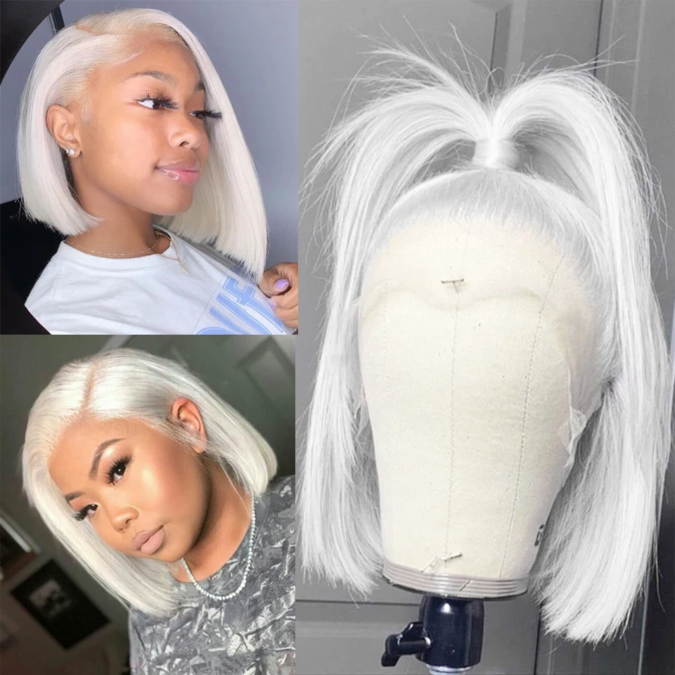 #60 White Short Bob Colored Human Hair Wigs For Women Brazilian Remy Straight HD Lace Frontal Wig Blonde Bob Lace Front Wig 180%
#60 White Short Bob Colored Human Hair Wigs For Women Brazilian Remy Straight HD Lace Frontal Wig Blonde Bob Lace Front Wig 180%