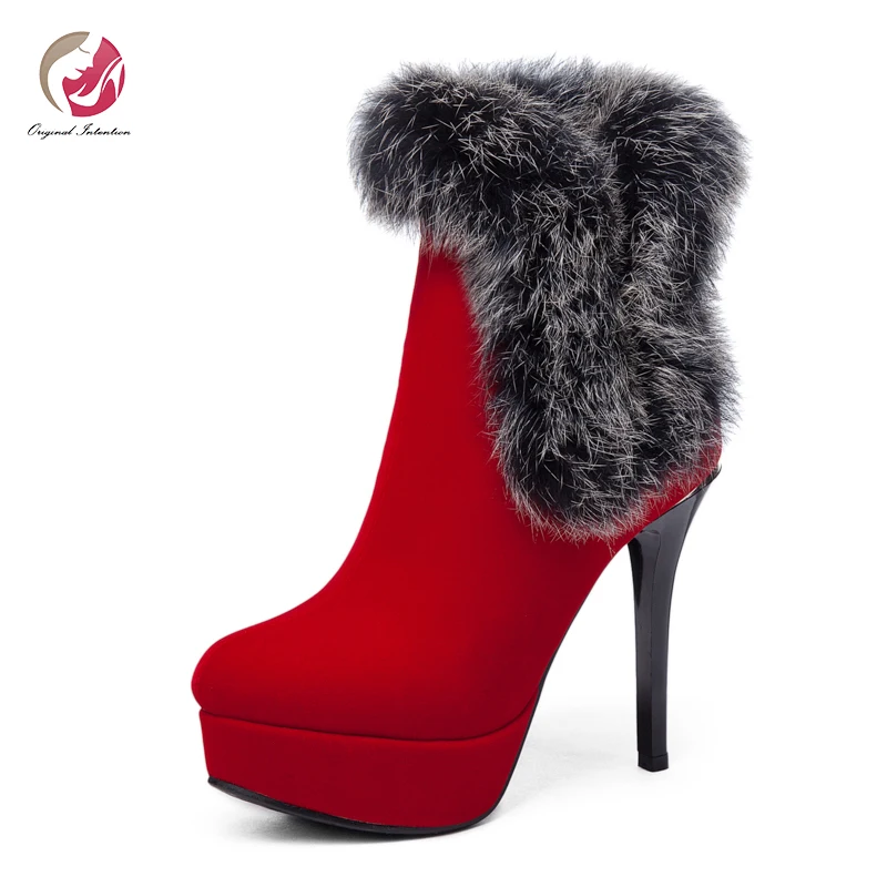 Original Intention New Stylish Faux Fur Ankle Boots Female Black Red High Platform Stiletto High Heels Elegant Shoes Woman Sexy
Original Intention New Stylish Faux Fur Ankle Boots Female Black Red High Platform Stiletto High Heels Elegant Shoes Woman Sexy