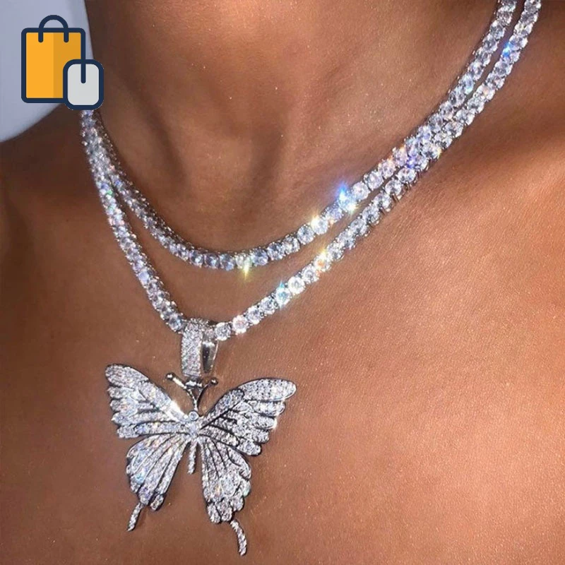 Trendy Big Butterfly Pendant Necklace Rhinestone Chain For Women Bling Tennis Chain Crystal Choker Necklace Jewelry
Trendy Big Butterfly Pendant Necklace Rhinestone Chain For Women Bling Tennis Chain Crystal Choker Necklace Jewelry