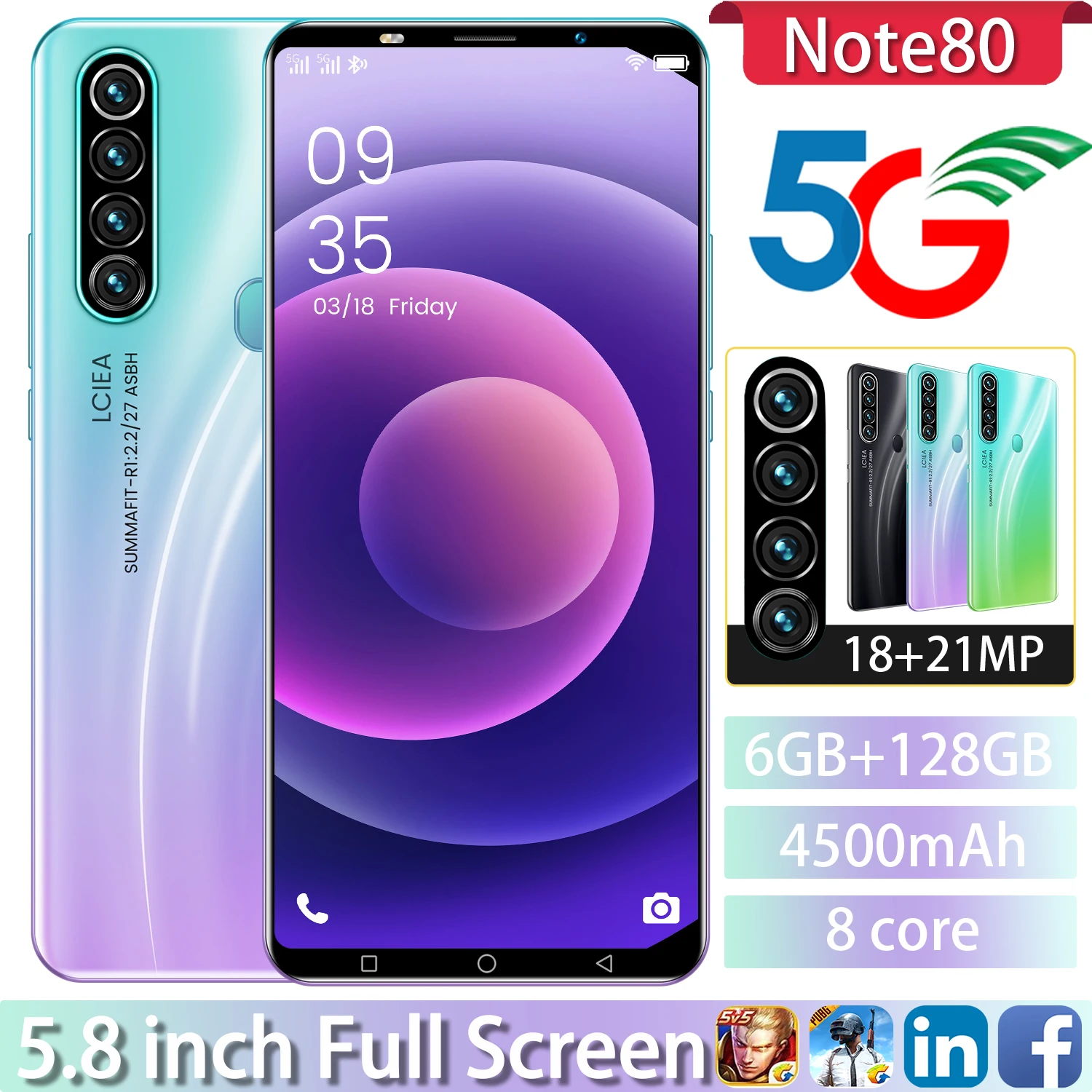 New Arrival 2021 Note80 5.8 Inch 6+128GB 8 Core 4500mAh Fingerprint Face ID 18+21MP Cheap Mobile Phone MTK6989 Global Celular
New Arrival 2021 Note80 5.8 Inch 6+128GB 8 Core 4500mAh Fingerprint Face ID 18+21MP Cheap Mobile Phone MTK6989 Global Celular