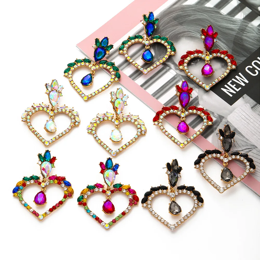 Fashion Multicolor Rhinestone Dangle Earrings Luxury Heart Crystal Statement Drop Earrings Jewelry for Women Brinco Wholesale 
Fashion Multicolor Rhinestone Dangle Earrings Luxury Heart Crystal Statement Drop Earrings Jewelry for Women Brinco Wholesale