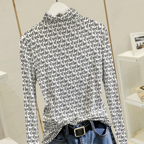 Women's Undershirt 2020 Autumn and Winter Printed Letter Slim-Fit Turtleneck Long Sleeve All-match T-shirt Female Top
Women's Undershirt 2020 Autumn and Winter Printed Letter Slim-Fit Turtleneck Long Sleeve All-match T-shirt Female Top