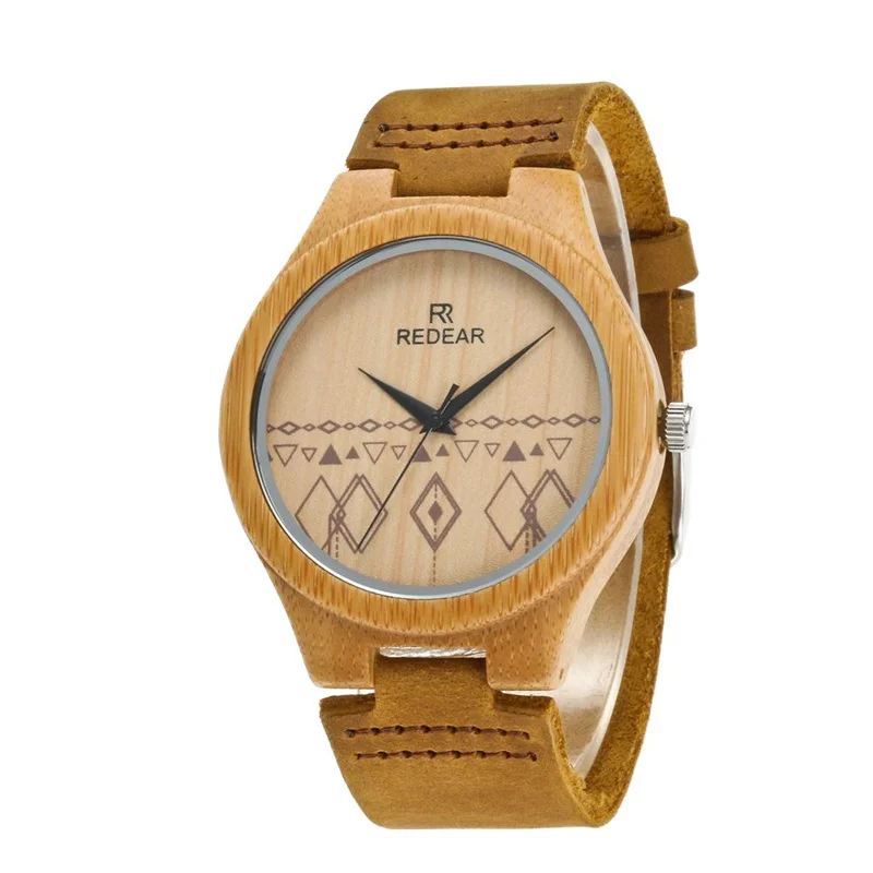 

REDEAR Men Watches 2021 New Fashion Leather Top Brand Luxury Mens Quartz Wristwatch Men Wooden Clock Male Relogio Masculino