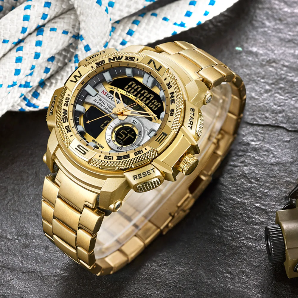 30 м водонепроницаемые мужские спортивные часы люксовый бренд кварцевые золотые