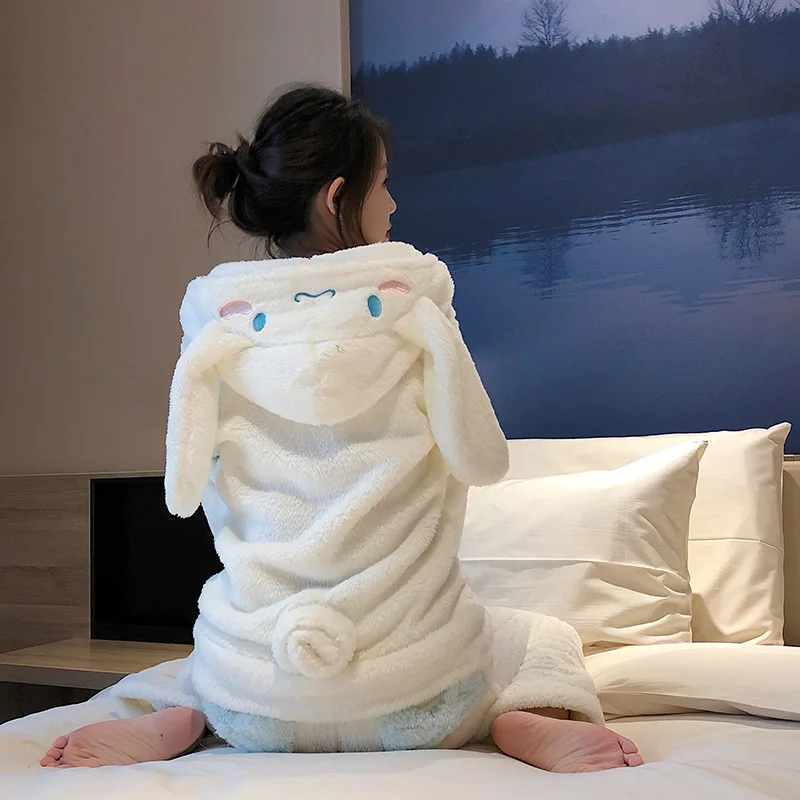 Cartoon Coral Fleece Long Ear Hooded Sleepwear Warm Thick Winter Pajamas Set Top Pants Girls White Cute Rabbit Homewear Women 
Cartoon Coral Fleece Long Ear Hooded Sleepwear Warm Thick Winter Pajamas Set Top Pants Girls White Cute Rabbit Homewear Women