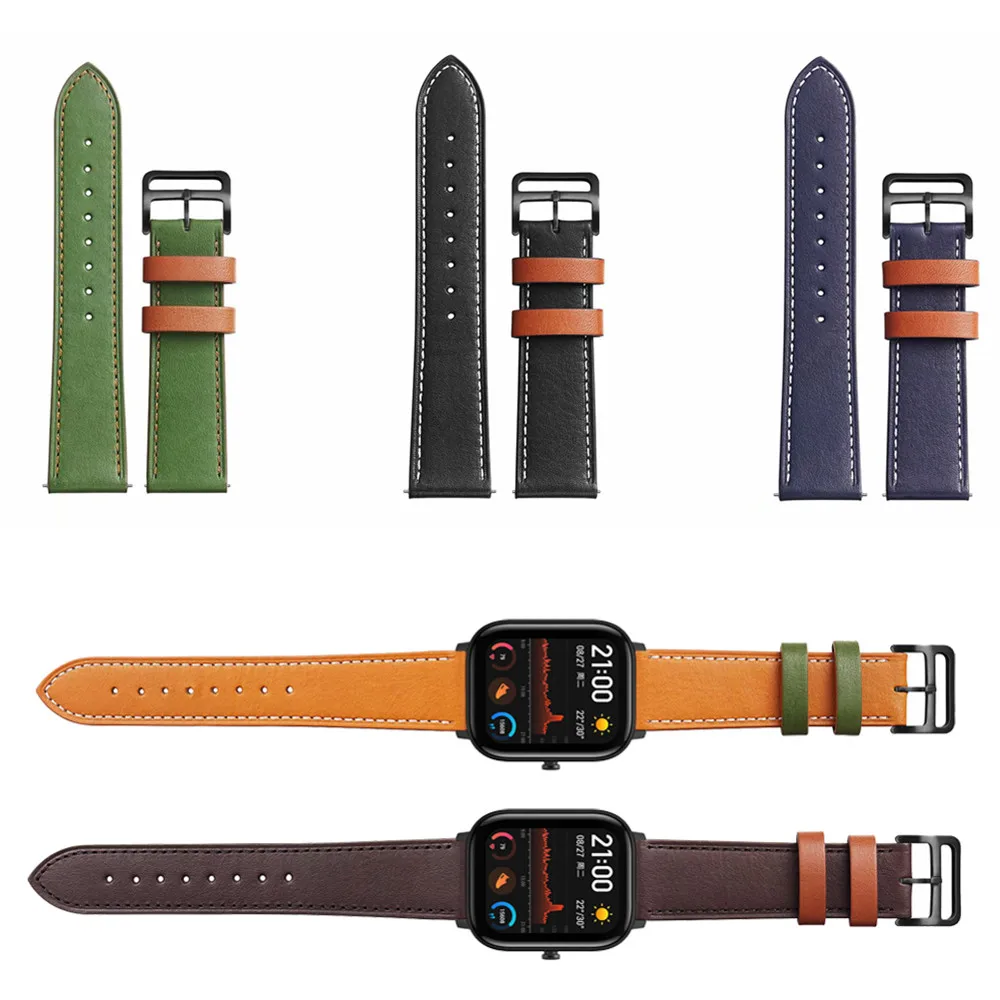 

For Xiaomi Huami Amazfit GTS Replacement Accessories Leather Band for Amazfit GTR Stratos 2 2S 3 Pace Bip Watch Strap Watchband