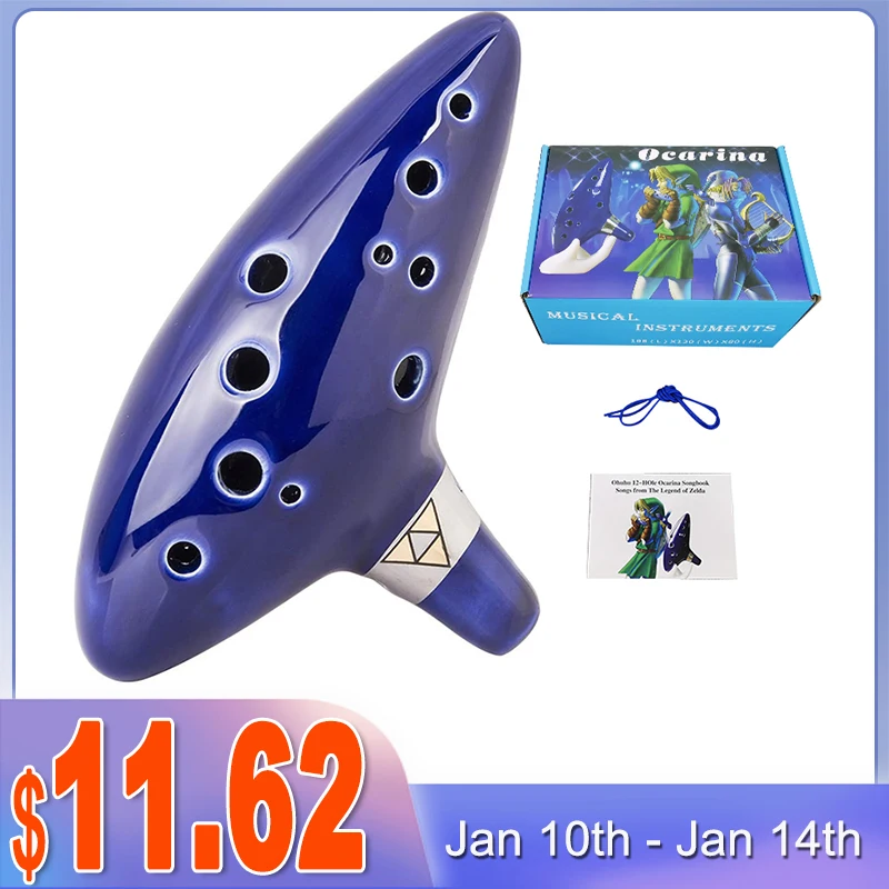12 отверстий, синий керамический музыкальный инструмент Ocarina Alto C Legend of Ocarina, музыкальный инструмент с книгой песен
12 отверстий, синий керамический музыкальный инструмент Ocarina Alto C Legend of Ocarina, музыкальный инструмент с книгой песен