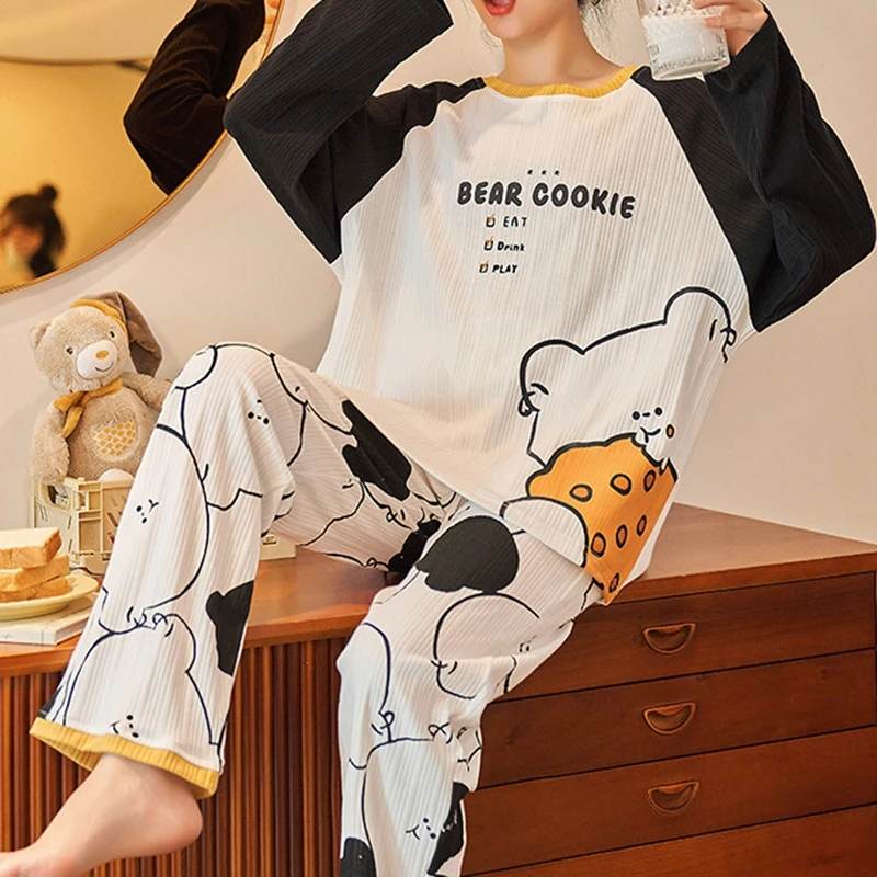 Autumn Knitted Cotton Women's Sleep Lounge Pajama Long Sleeved Woman Pajamas Set Cartoon Pyjamas Sleepwear M-XXL Fashion Set
Autumn Knitted Cotton Women's Sleep Lounge Pajama Long Sleeved Woman Pajamas Set Cartoon Pyjamas Sleepwear M-XXL Fashion Set
