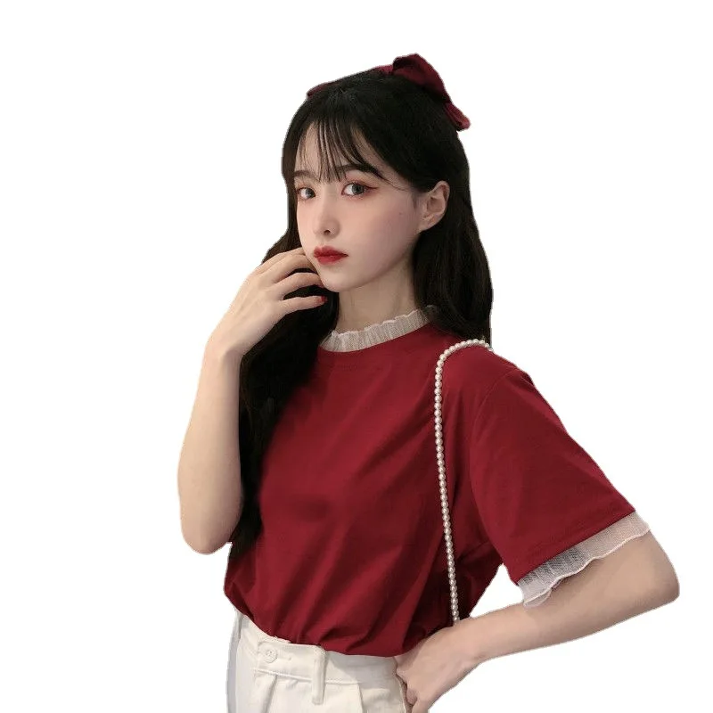 Gauze Patchwork Tops Women 2021 Casual Short Sleeve Pullover Korean Tees Summer Slim Streetwear T-shirt Women's Clothing 2021
Gauze Patchwork Tops Women 2021 Casual Short Sleeve Pullover Korean Tees Summer Slim Streetwear T-shirt Women's Clothing 2021