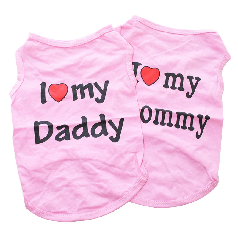 Футболка с надписью I LOVE DADDY MOMMY Dog летняя одежда для собак пальто кошек футболка