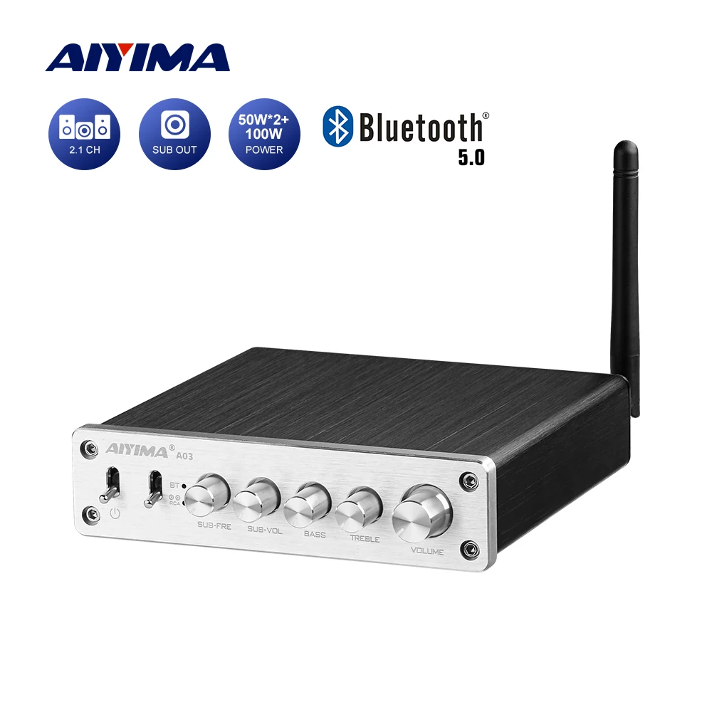 

AIYIMA A03 TPA3116 Subwoofer Audio Amplifier 2.1 Sound Amplificador B01 Bluetooth Power Amplifiers Speaker Home Amp 50Wx2+100W