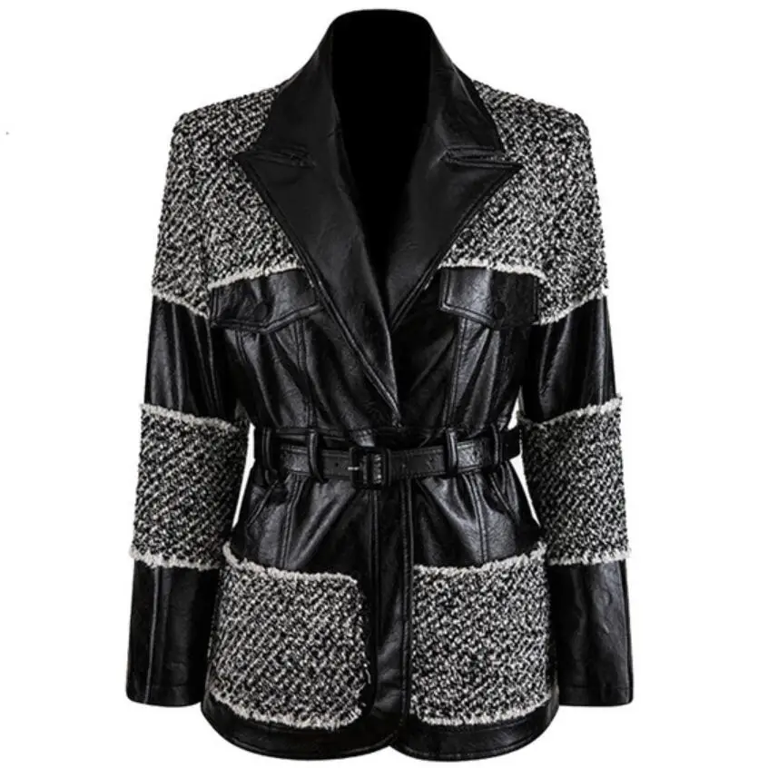 autumn winter fashion woolen patchwork blazer women pu leather stitching belted thick suit jacket
autumn winter fashion woolen patchwork blazer women pu leather stitching belted thick suit jacket
