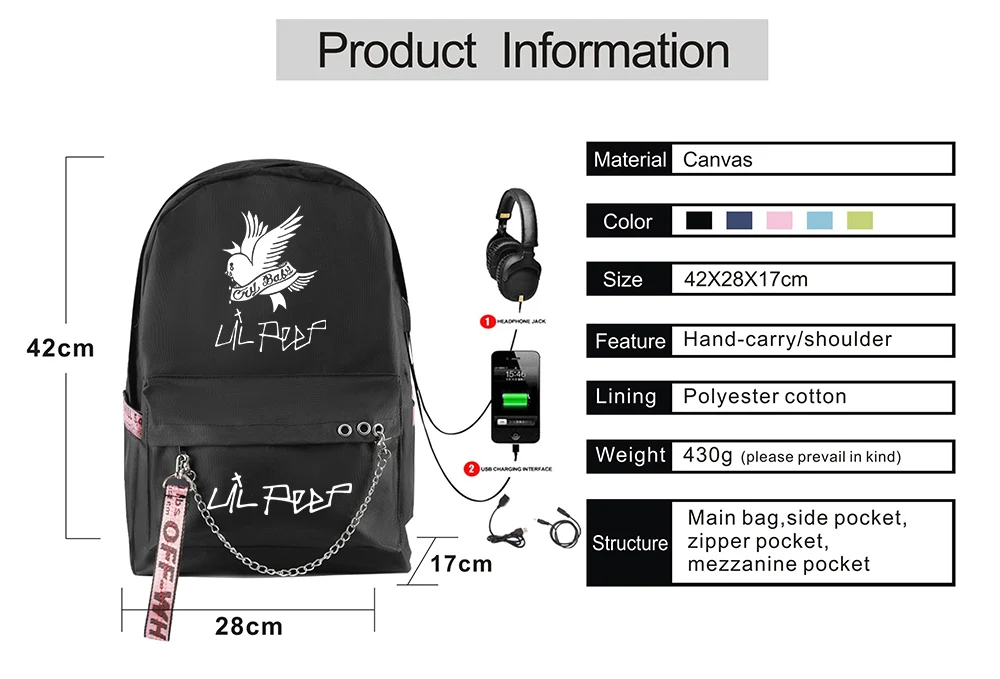 Trendy Popular Lil Peep Backpack school backpacks for teenagers Girls Student Bags USB multifunction travel Bag Laptop Pack
Trendy Popular Lil Peep Backpack school backpacks for teenagers Girls Student Bags USB multifunction travel Bag Laptop Pack