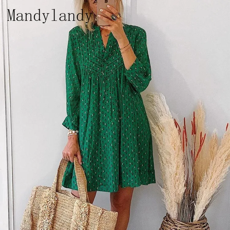Mandylandy Spring and Summer Leisure Printed Dress Women's Fashion V-neck Long Sleeve Loose Stitching Ruffle Dress
Mandylandy Spring and Summer Leisure Printed Dress Women's Fashion V-neck Long Sleeve Loose Stitching Ruffle Dress