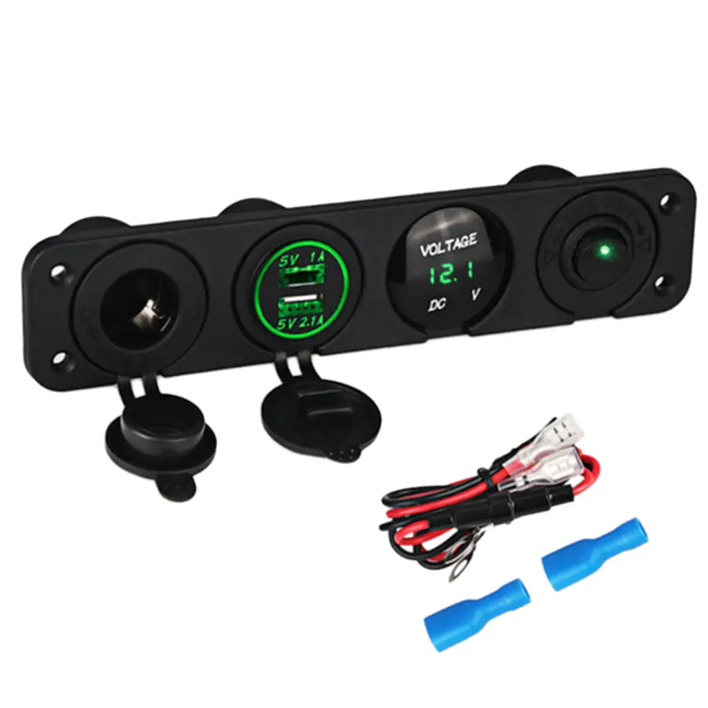 Waterproof 12V Cigarette Lighter Socket +12V DC Charger Socket + Digital Voltmeter, Green Light
Waterproof 12V Cigarette Lighter Socket +12V DC Charger Socket + Digital Voltmeter, Green Light