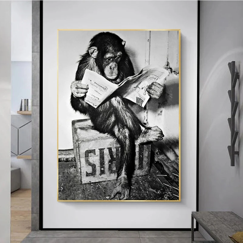 Monkey Reading Newspaper Black and White Art Posters and Prints Canvas Paintings Wall Art Pictures for Living Room Decor Cuadros
Monkey Reading Newspaper Black and White Art Posters and Prints Canvas Paintings Wall Art Pictures for Living Room Decor Cuadros
