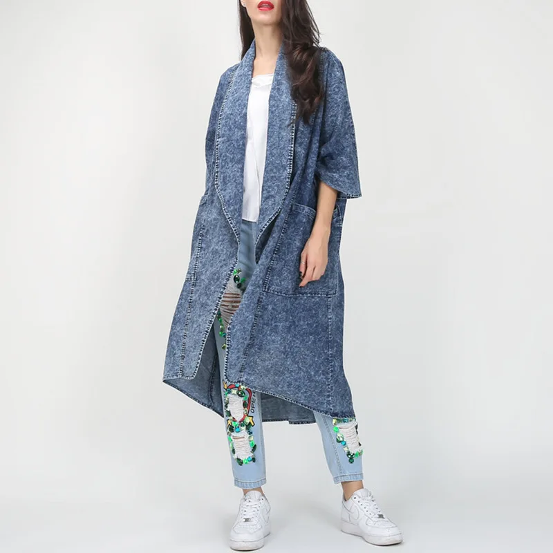 Denim Women's Windbreaker Lapel Collar Half Sleeve Pocket Female Trench Coats 2021 Autumn Fashion New Clothing
Denim Women's Windbreaker Lapel Collar Half Sleeve Pocket Female Trench Coats 2021 Autumn Fashion New Clothing