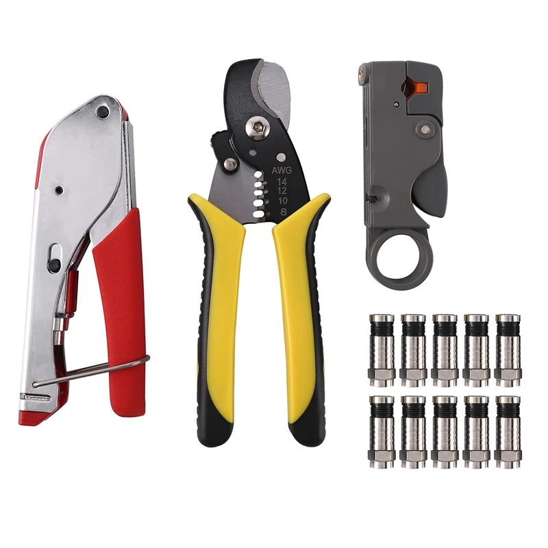 Cable Crimping Tool Set Squeezing Forceps&Wire Stripper For RG58 RG59 RG6 Coax Cable Crimper With Compression Connectors
Cable Crimping Tool Set Squeezing Forceps&Wire Stripper For RG58 RG59 RG6 Coax Cable Crimper With Compression Connectors