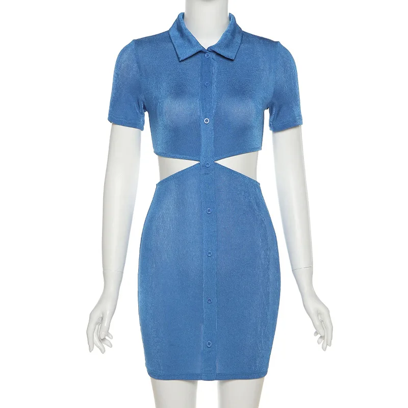 Fashion V-neck Short Sleeve Lapel Hollow Waist Dress Sexy and Elegant Design Open Back Solid Color Skinny Hip Mini Dress
Fashion V-neck Short Sleeve Lapel Hollow Waist Dress Sexy and Elegant Design Open Back Solid Color Skinny Hip Mini Dress