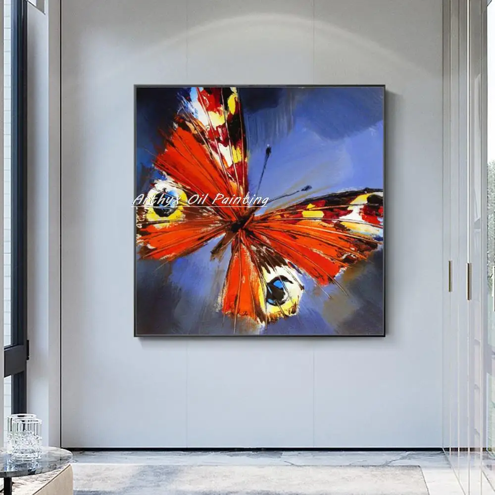 Arthyx Modern Abstract Wall Picture Hand Painted Animal Butterfly Oil Painting On Canvas Pop Art For Living Room Home Decoration | Дом и сад