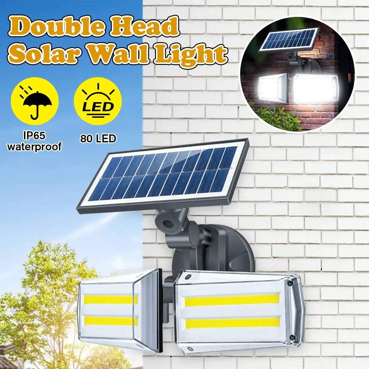 12W LED Solar Lamp Adjustable Dual Head 80 COB Garden Wall Light Outdoor Radar Sensor Waterproof IP65 Security Landscape Lamp
12W LED Solar Lamp Adjustable Dual Head 80 COB Garden Wall Light Outdoor Radar Sensor Waterproof IP65 Security Landscape Lamp