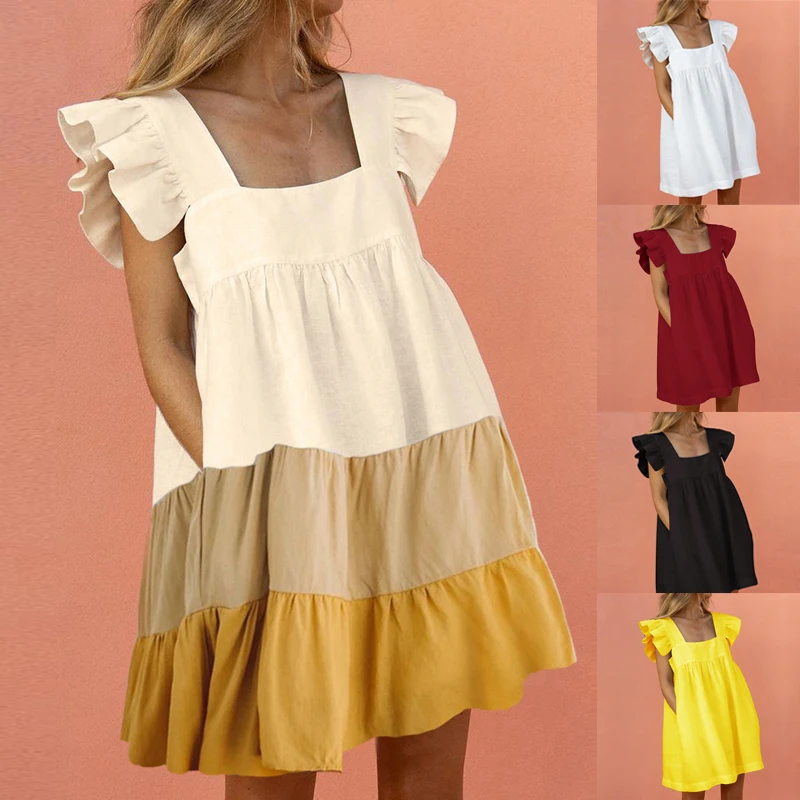 Women Casual Butterfly Sleeve Dress Summer Loose Square Collar Solid Pocket Sundress Female Beach Party Cute Ruffled Mini Dress
Women Casual Butterfly Sleeve Dress Summer Loose Square Collar Solid Pocket Sundress Female Beach Party Cute Ruffled Mini Dress