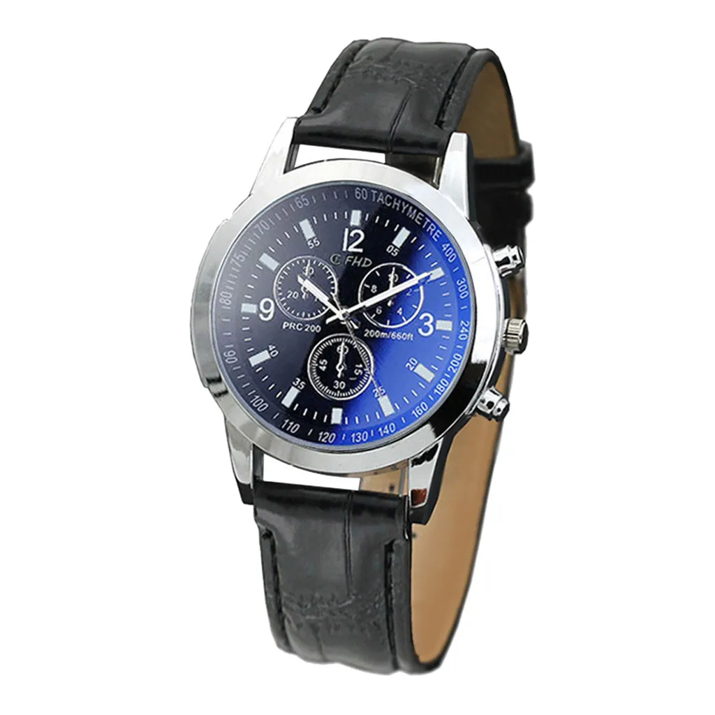 Часы мужские с голубым стеклом нейтральные кварцевые часы имитацией кожаного