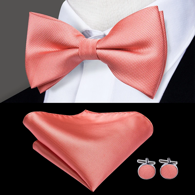 

LH-513 Hi-Tie 100% шелковые галстуки-бабочка для мужчин галстук-бабочка Карманный платок Набор Запонок коралловый розовый персиковый Свадебный ко...