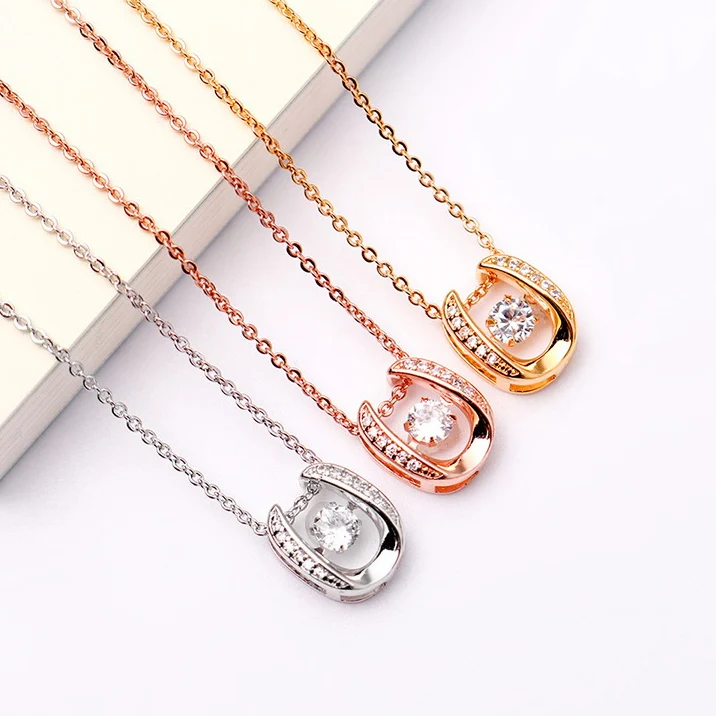 Simple Jumping U Letter Pendant Necklace Exquisite Silver Color Chain Beating Heart Zircon Necklaces Japan Jewelery for Women | Украшения и