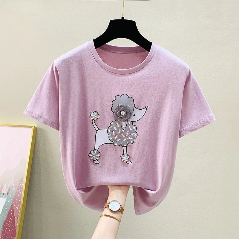 Short Sleeve Tshirt Women Kawaii Clothes Pink Summer Tops Woman T-shirts Beading Black Tee Shirt Korean Fashion Casual New 2021
Short Sleeve Tshirt Women Kawaii Clothes Pink Summer Tops Woman T-shirts Beading Black Tee Shirt Korean Fashion Casual New 2021
