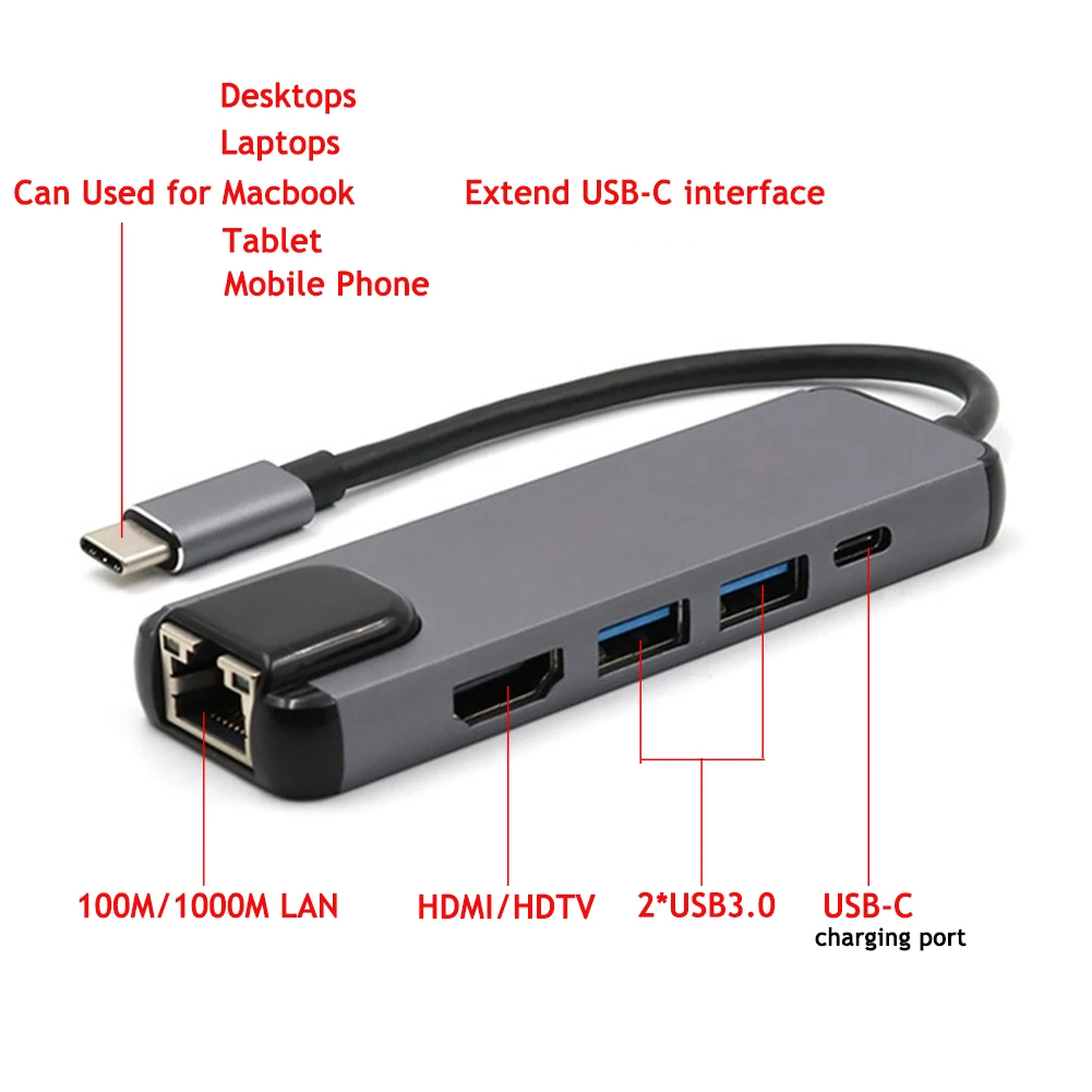USB Type C to RJ45 Ethernet Adapter USB3.0 Hub with HDTV HDMI Expansion Card Multi-function Charging for Apple Macbook iPad
USB Type C to RJ45 Ethernet Adapter USB3.0 Hub with HDTV HDMI Expansion Card Multi-function Charging for Apple Macbook iPad