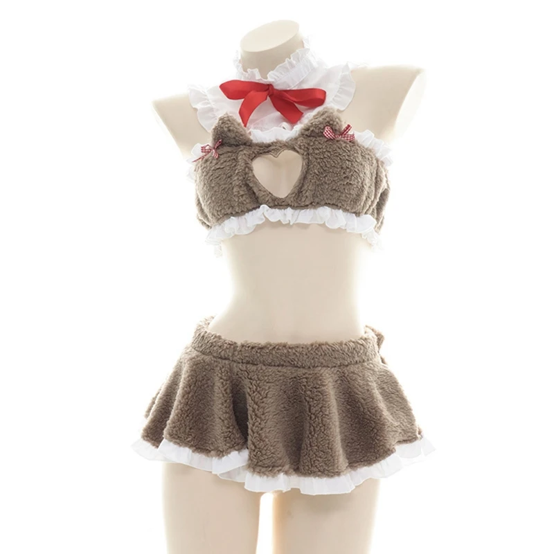 Women Sexy Cat Ears Plush Cosplay Lingerie Set with Bow Ruffled Collar Open Chest Heart Bra Mini Skirt Lolita Nightwear
Women Sexy Cat Ears Plush Cosplay Lingerie Set with Bow Ruffled Collar Open Chest Heart Bra Mini Skirt Lolita Nightwear