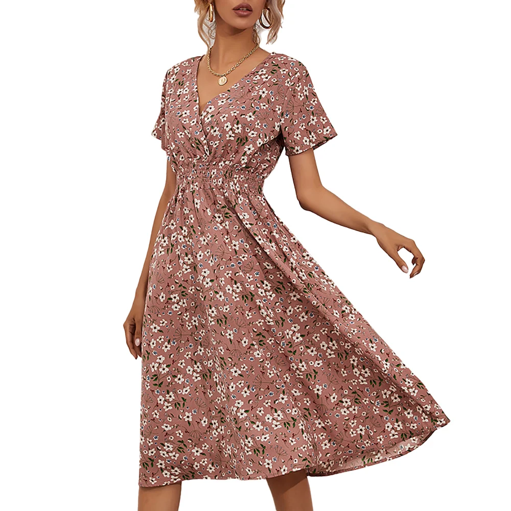 Women Boho Style Floral Print Chiffon Dress V-neck Short Sleeve Ladies Holiday Party Sundress Female Fashion Beach vestidos
Women Boho Style Floral Print Chiffon Dress V-neck Short Sleeve Ladies Holiday Party Sundress Female Fashion Beach vestidos