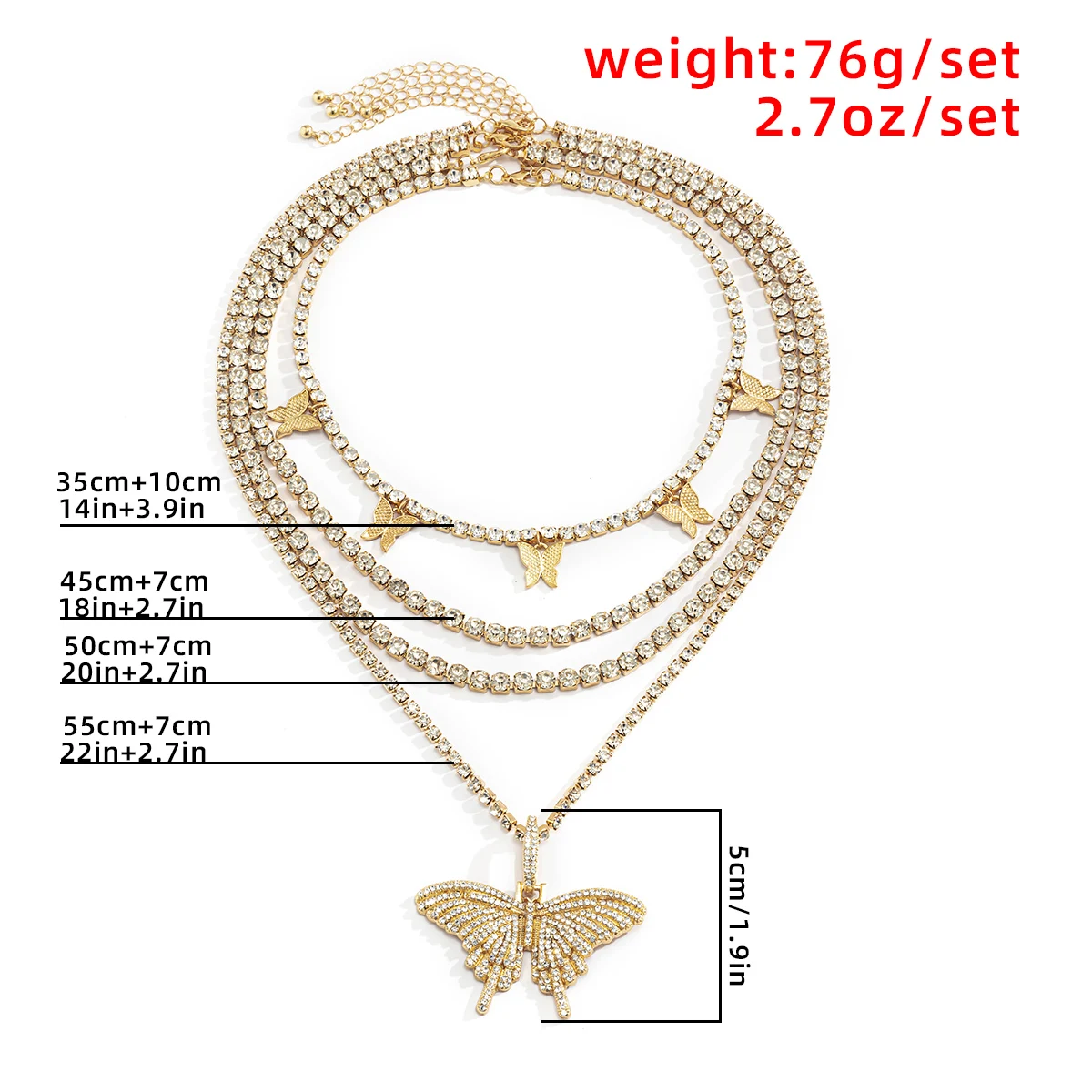 Luxury Crystal Tennis Chain Butterfly Pendant Necklace for Women Vintage Multi Layer Rhinestone Charm Choker Necklace Jewelry
Luxury Crystal Tennis Chain Butterfly Pendant Necklace for Women Vintage Multi Layer Rhinestone Charm Choker Necklace Jewelry
