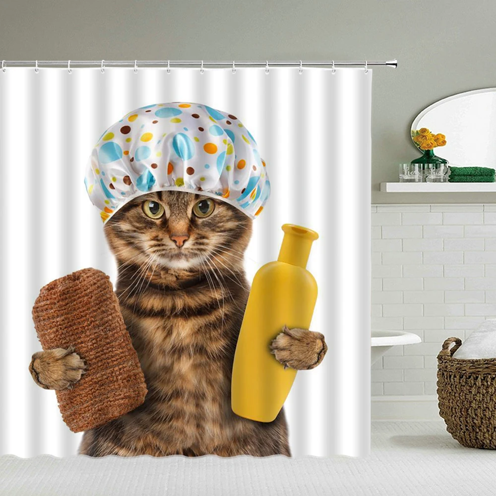 Забавные занавески для душа Humor Cat 3d Водонепроницаемая занавеска ванной ткань с