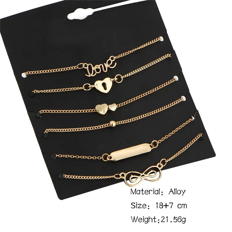 6PCS Ankle Bracelet Set Bohemian Gold Chains Infinity Double Heart Love Lock Bracelets For Women Anklet Foot Leg Jewelry
6PCS Ankle Bracelet Set Bohemian Gold Chains Infinity Double Heart Love Lock Bracelets For Women Anklet Foot Leg Jewelry