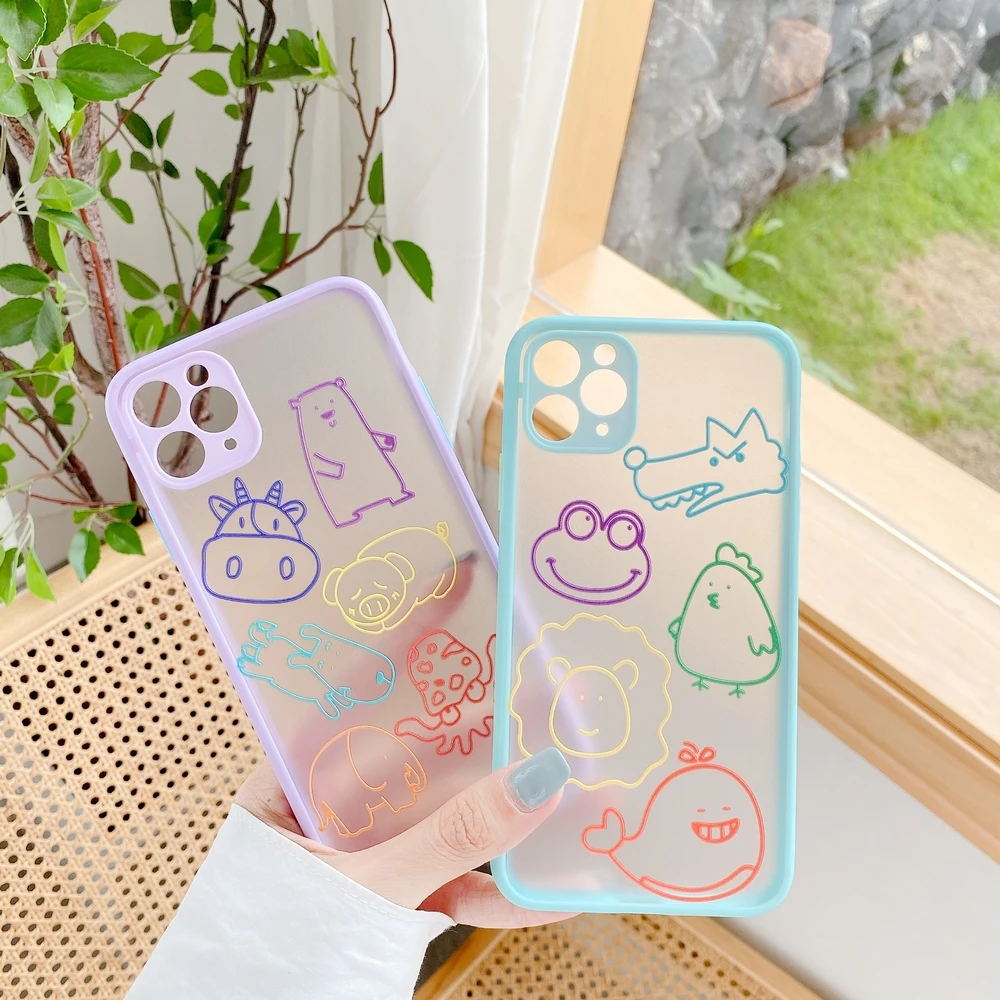 

colorful line cartoon for iPhone SE 2020 11Pro X XS Max XR 7 8Plus Precision hole Transparent Skin friendly back cover